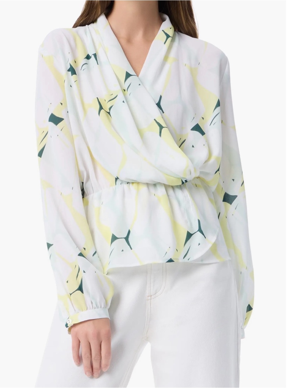 DO by Dee Ocleppo Women's Margot Abstract Print Faux Wrap Peplum Top NWT